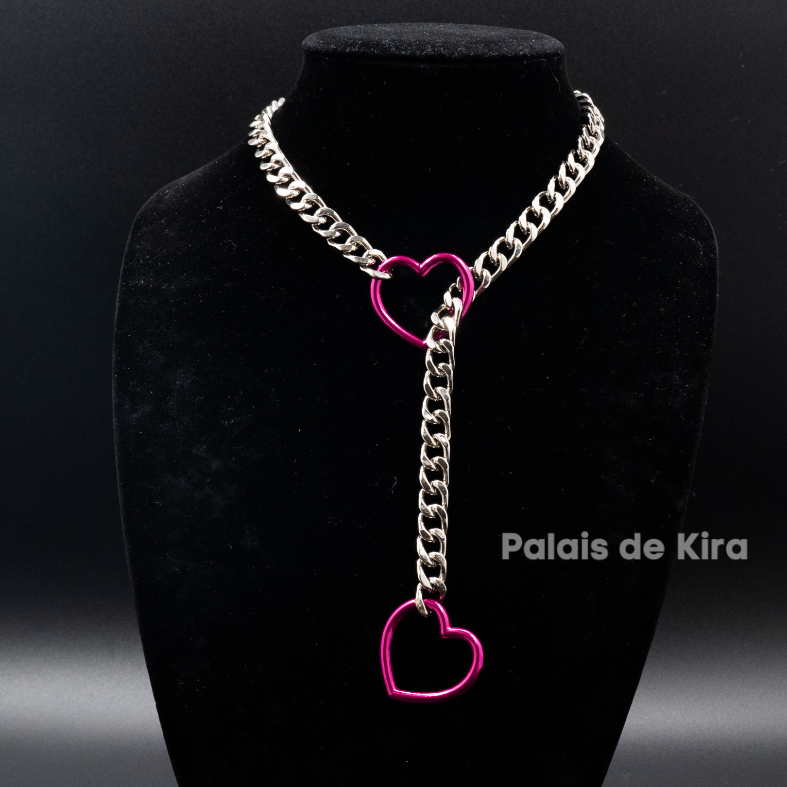 Silver Chain & Rosepink Heart Slip Chain Collar