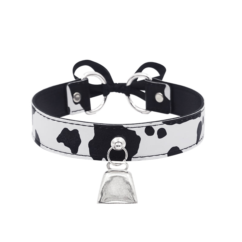 Cow Print Collar with Silver Bell