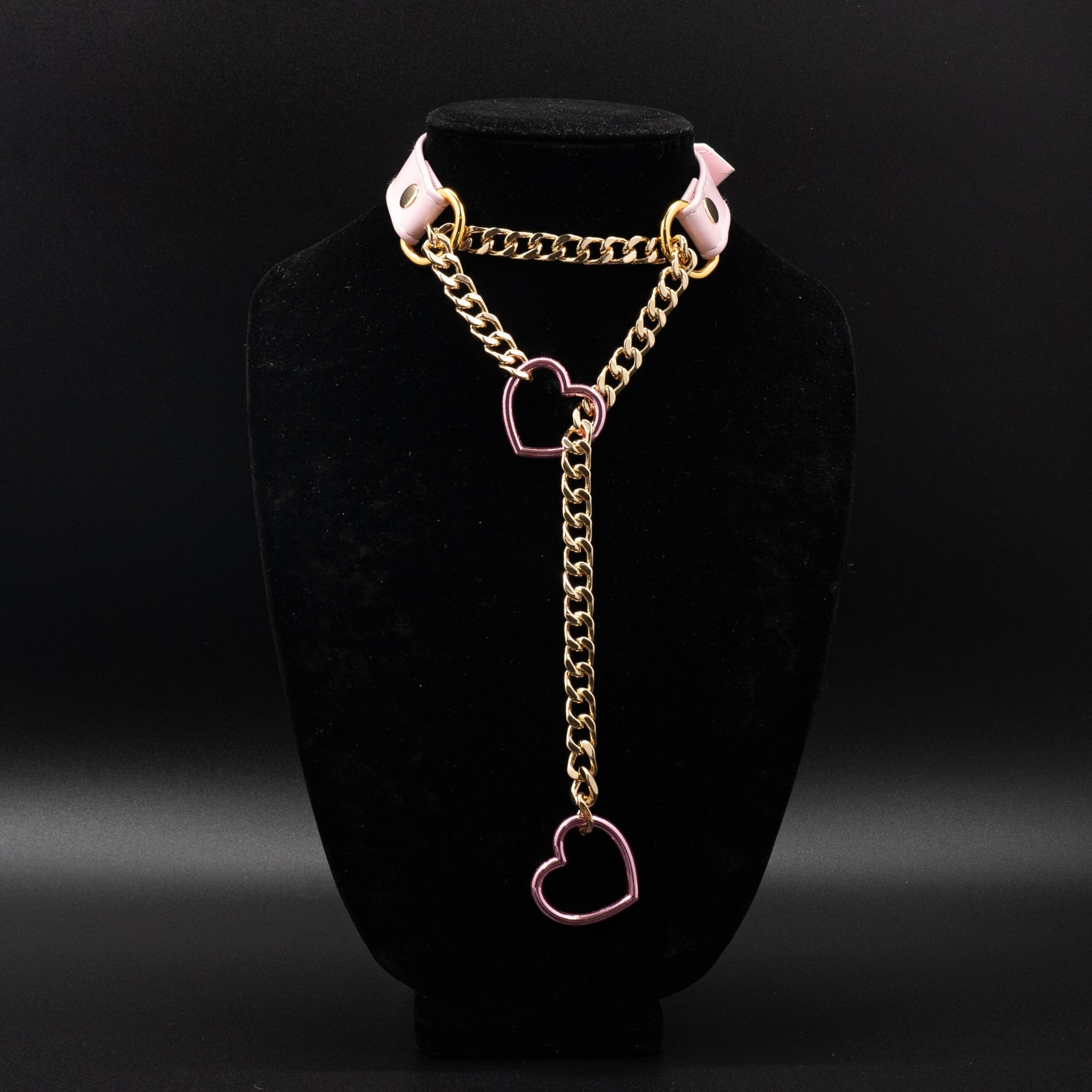 Pink Martingale Slip chain Heart O ring Buckle Choker