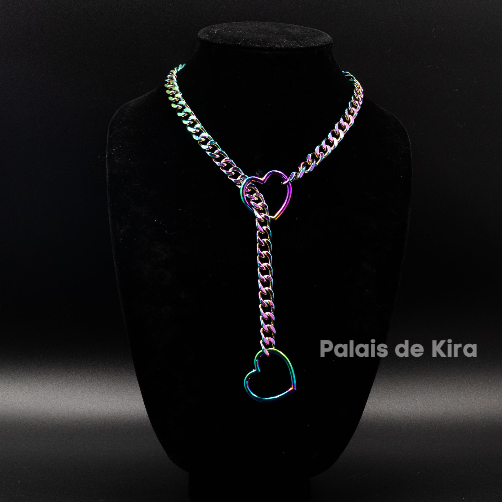 Rainbow Chain Heart Ring Slip Chain Collar Necklace