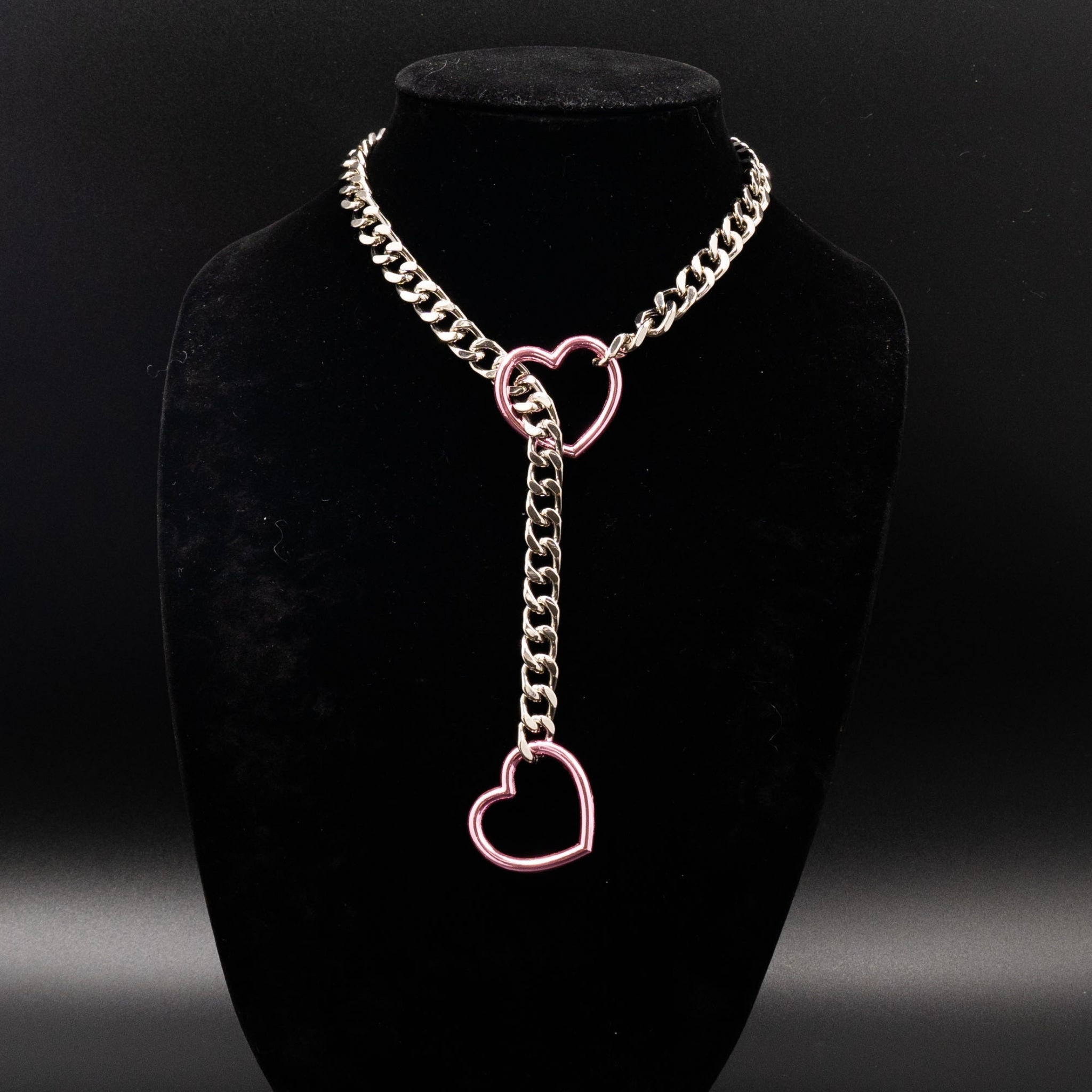 Silver Chain Pink Heart Slip Chain Collar Necklace