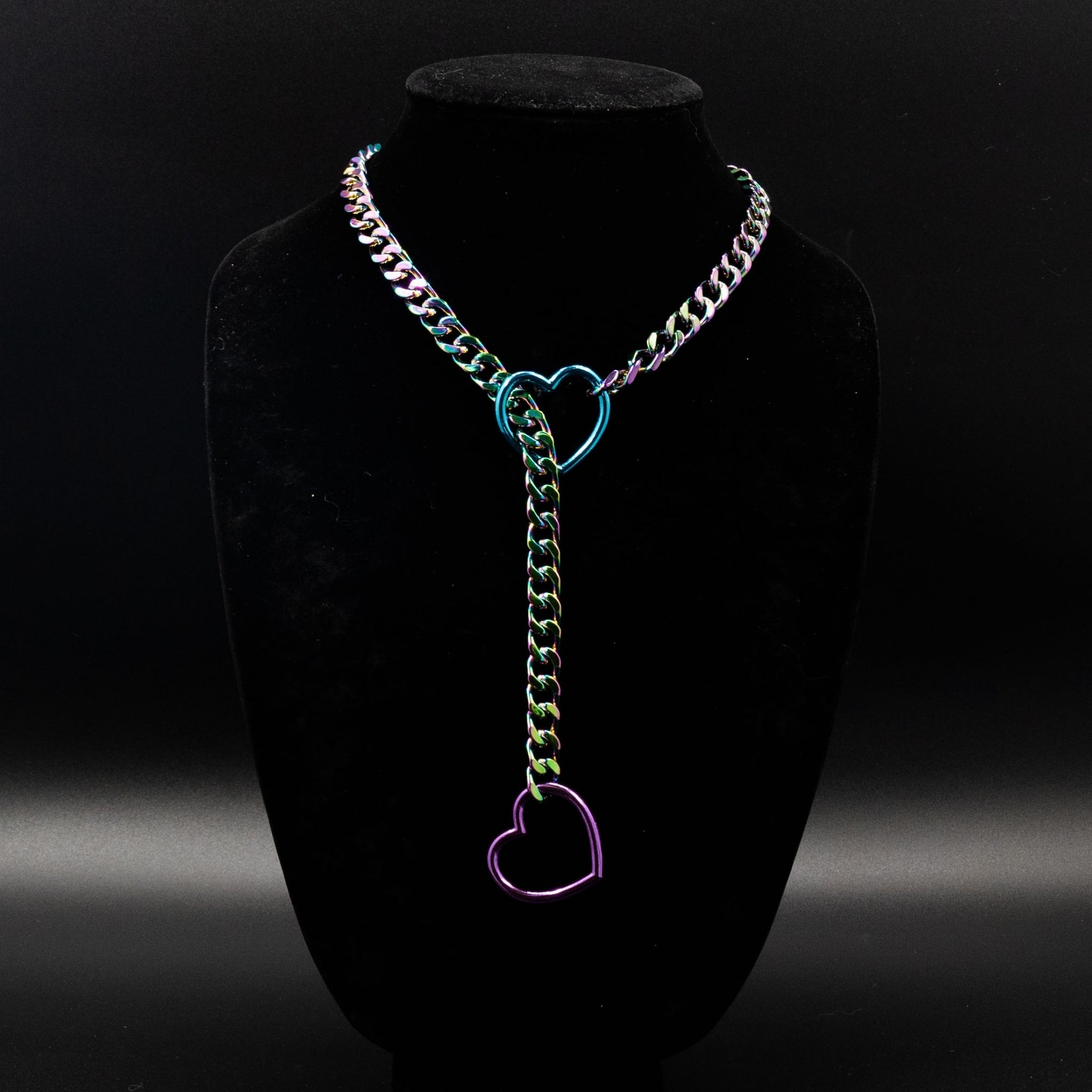 Rainbow Chain Heart Ring Slip Chain Collar Necklace