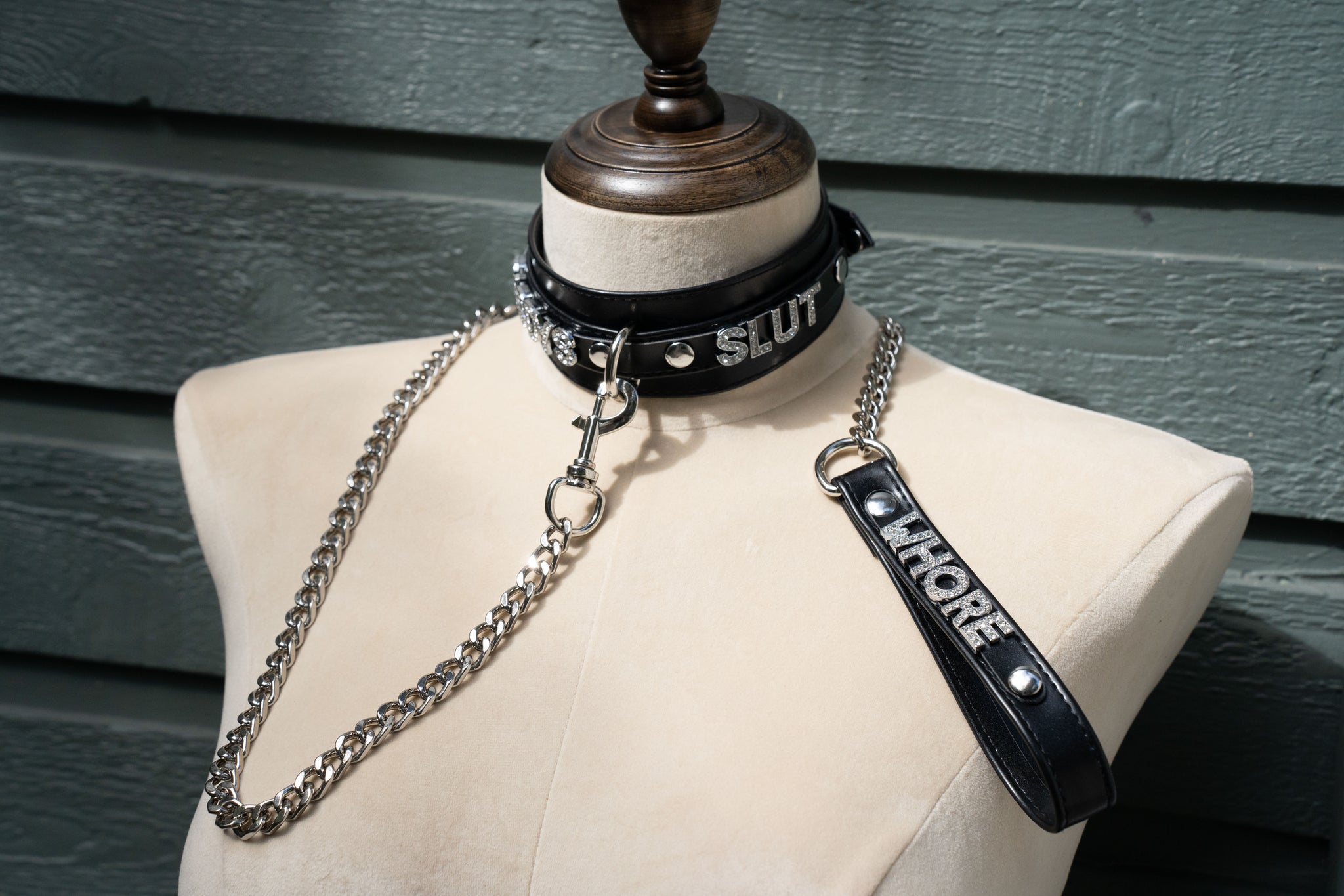 Personalized letter Black Leather Bondage Collar and Leash set